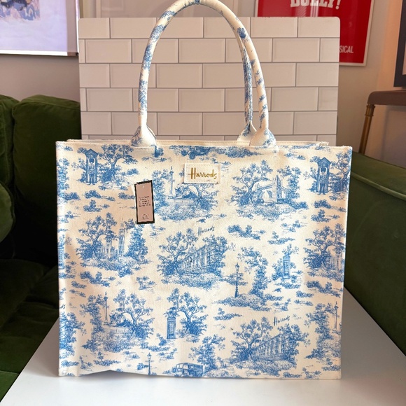 Harrods Toile de Jouy Canvas Shopper Tote - NWT - Picture 1 of 7
